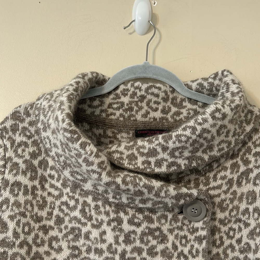 Christian Siriano Wool Gray & White Wrap Cardigan 1X Cowl Neckline Animal Print - Picture 4 of 9